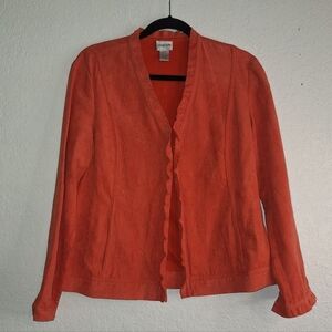 Chico's Orange Crinkle Luxe Rudy Ruffle Jacket Tangerine Dream Sz Large